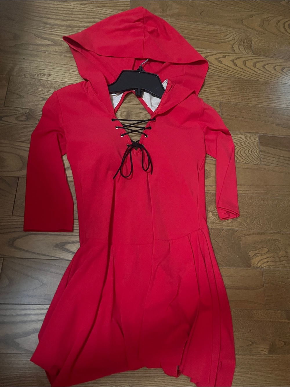 Red Hooded Lace-Up Skater Dress